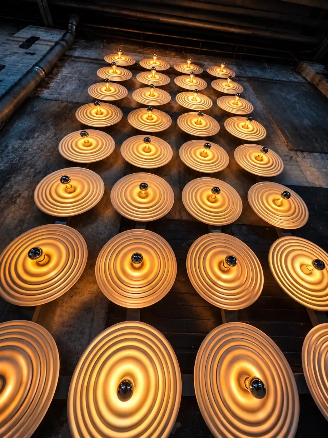Lichtwand van onderaf met lichtgevende concentrische ringen